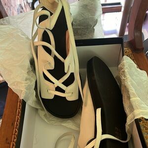 Size 7, JCrew lug  cream suede lace up sandals